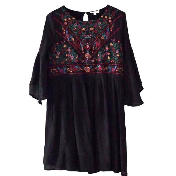 Umgee Dresses & Skirts - Umgee Women's Midi Dress Embroidered Floral Boho Prints Size M Puff‎ Sleeves